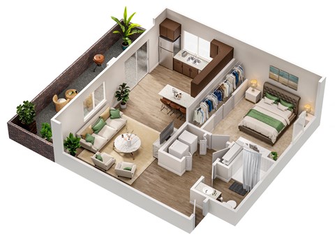 Floor plan for 1 bed, 1 bath, 635 sqft